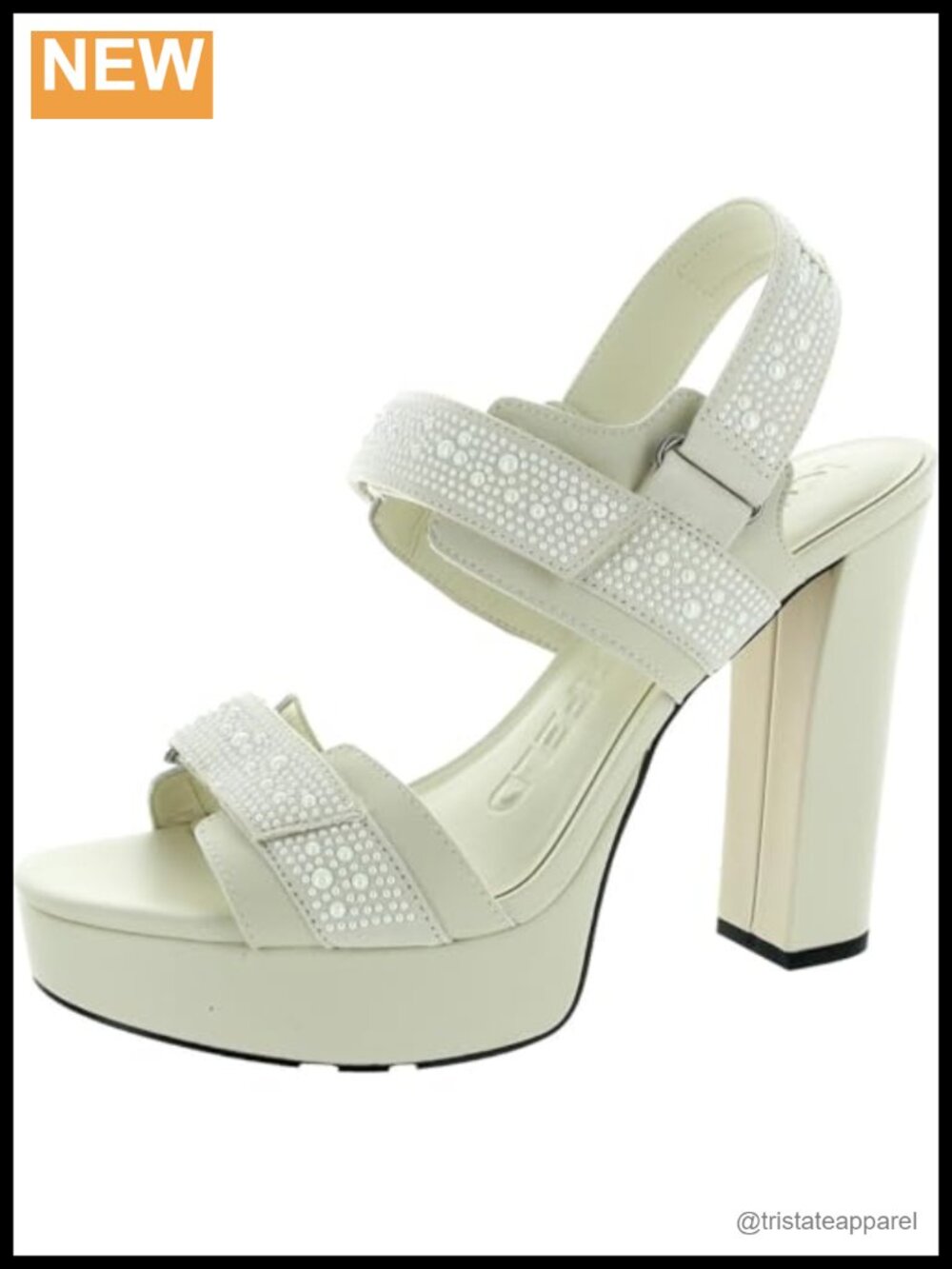 Pearl Stud Platform Heeled Sandals Round Toe Stiletto Slingback Wedding Shoes